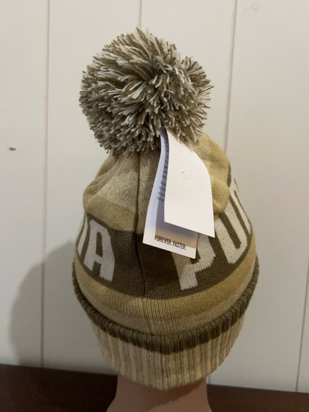 PUMA Knit Hat NWT POM POM Adult Tan cream